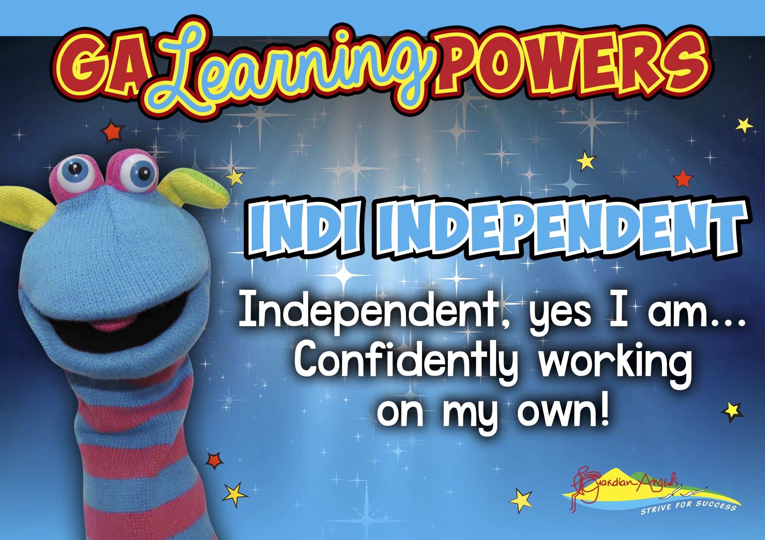Puppet character representing independence as part of Guardian Angels Learning Powers program