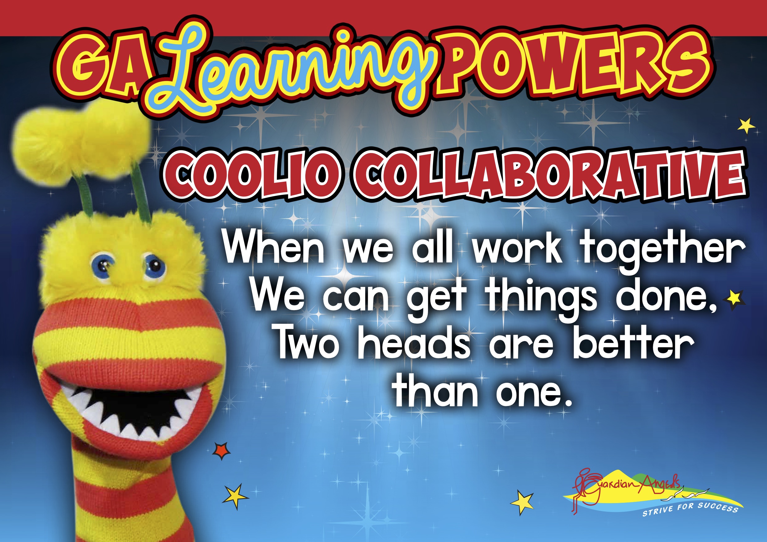 Puppet character representing collaboration as part of Guardian Angels Learning Powers program