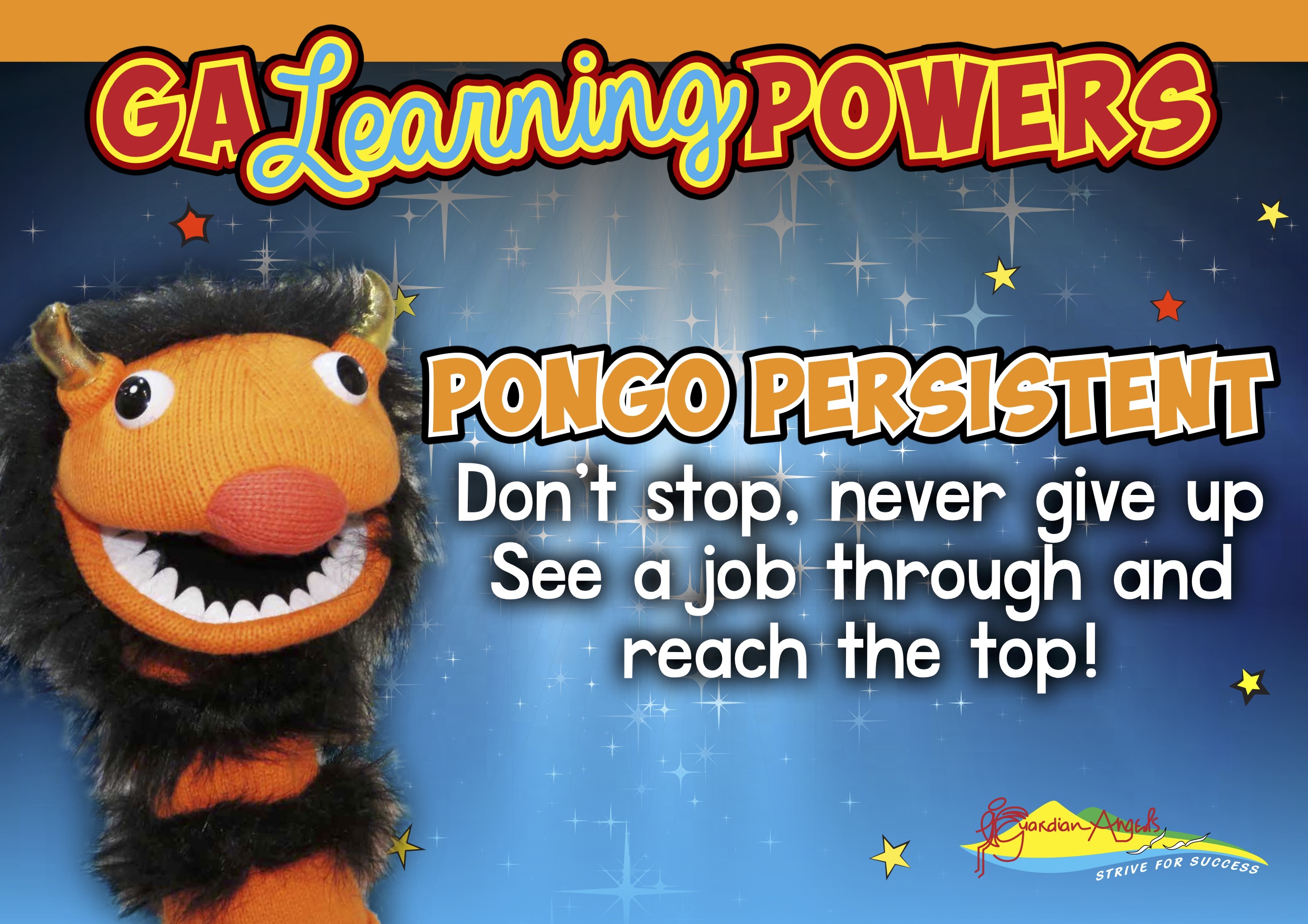 Puppet character representing persistence as part of Guardian Angels Learning Powers program